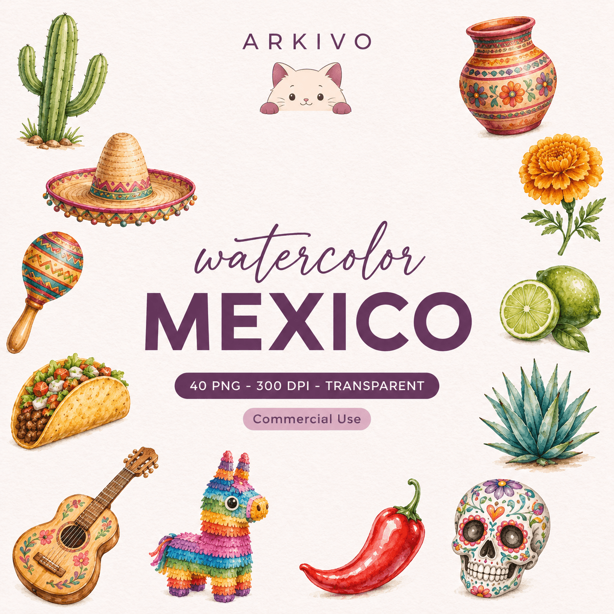 Paquete de Clipart Acuarela de México