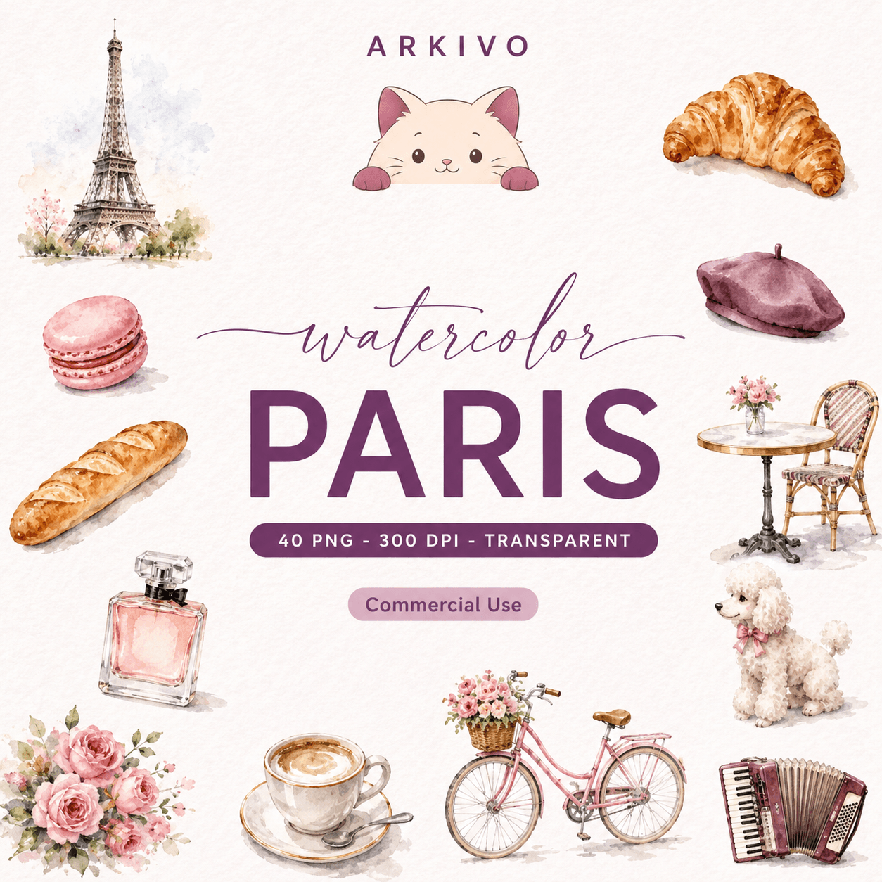 Paquete de Clipart Acuarela de París