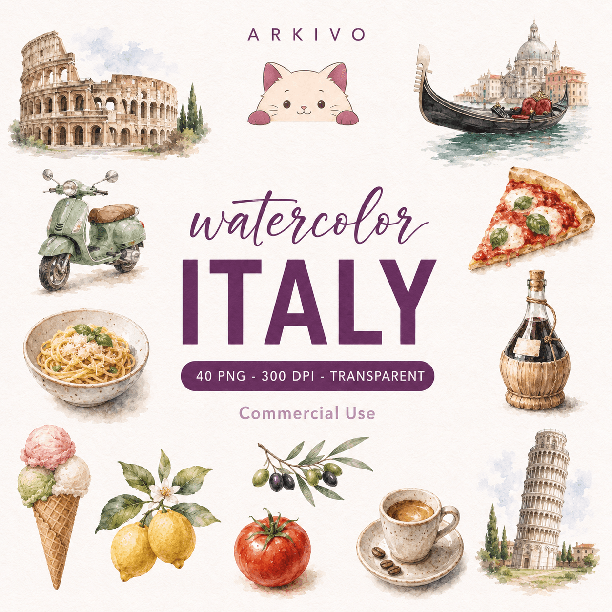 Bundle de Clipart Acuarela de Italia
