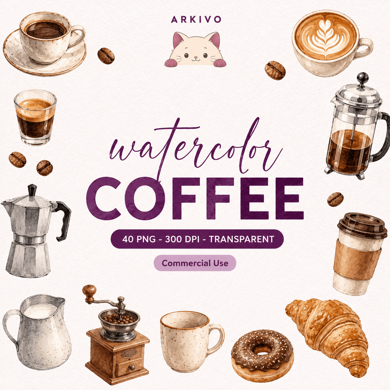Bundle de Clipart Acuarela de Café