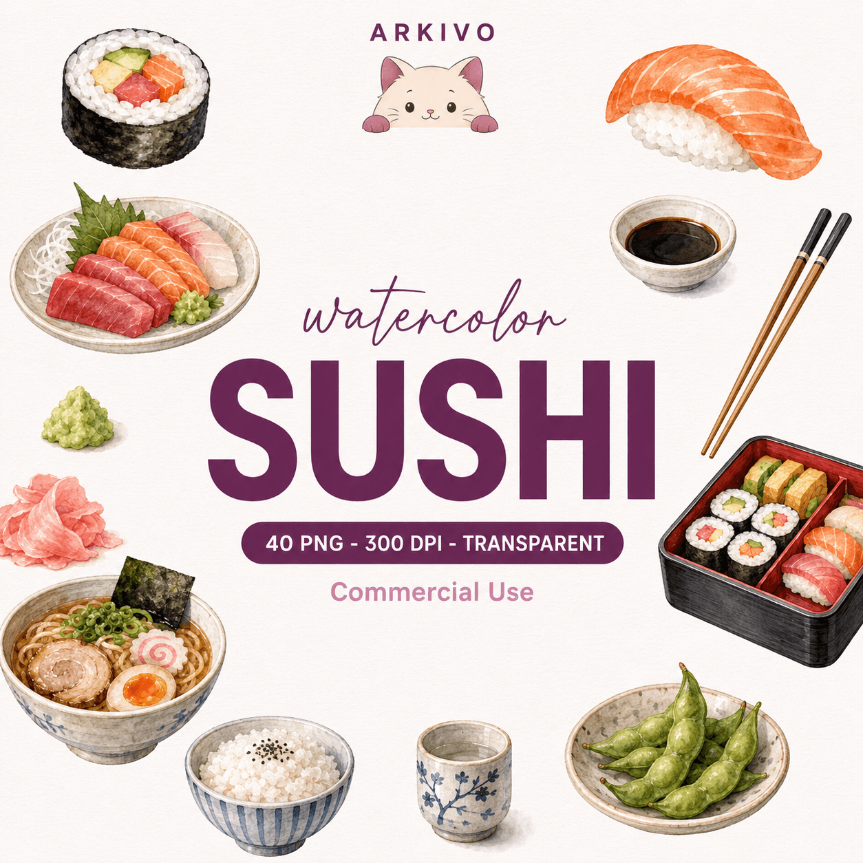 Sushi-Aquarell-Clipart-Bundle
